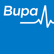 Bupa logo featuring a heartbeat line, representing a leading private health insurance provider for small business owners.
