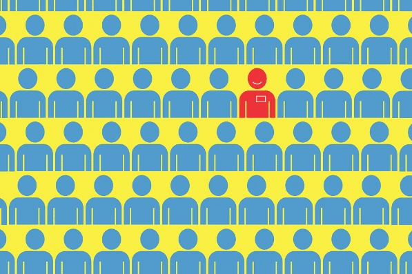 Animated image of one person within a number of other people
