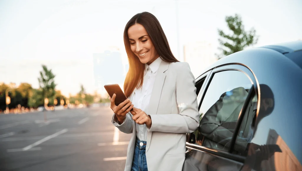 Business women checking phone